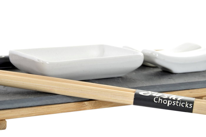 DKD Home Decor Set de 9 Piezas Bambu Pizarra Negro Natural Marron Sushi Oriental 10 x 3.5 x 30 cm