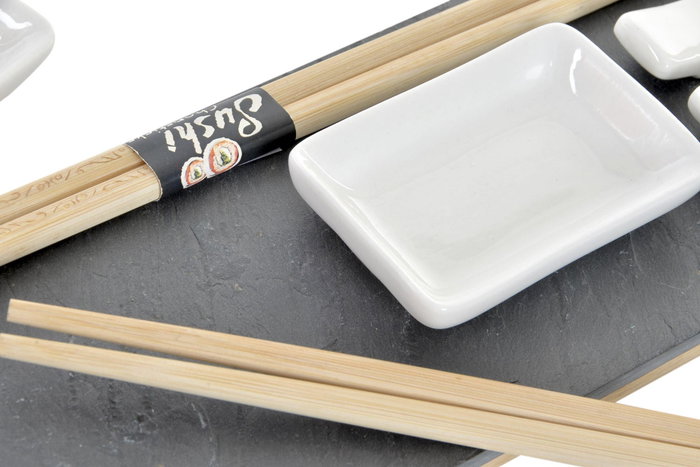 DKD Home Decor Set de 9 Piezas Bambu Pizarra Negro Natural Marron Sushi Oriental 10 x 3.5 x 30 cm