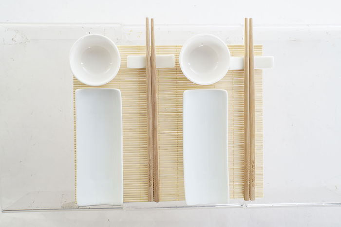 DKD Home Decor Set de 9 Piezas Sushi Oriental Natural Blanco Bambú Gres 28.5 x 19.5 x 3.3 cm