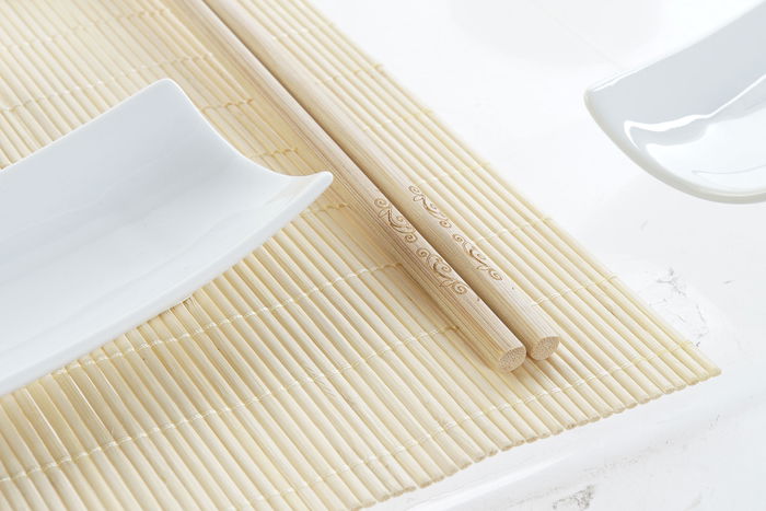DKD Home Decor Set de 9 Piezas Sushi Oriental Natural Blanco Bambú Gres 28.5 x 19.5 x 3.3 cm