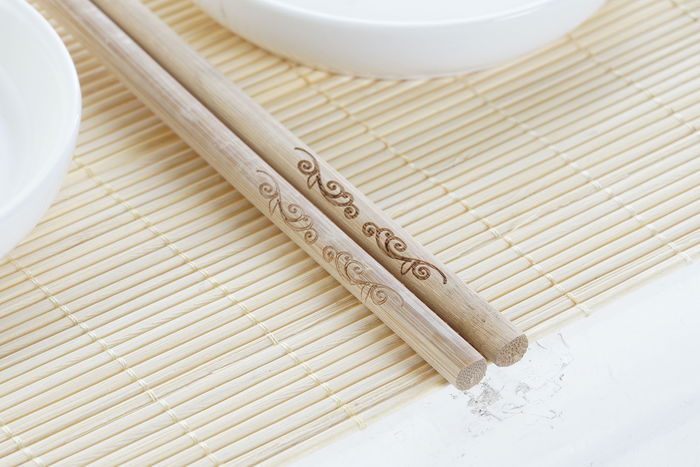 DKD Home Decor Set 7 Piezas Bandeja Sushi Oriental Bambú Gres Natural Blanco 28.8 x 19.8 x 3 cm