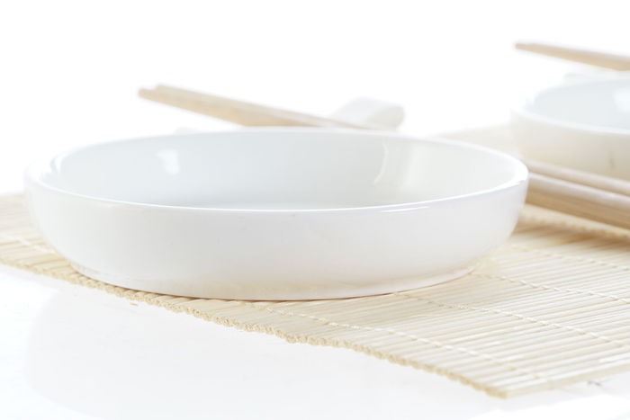 DKD Home Decor Set 7 Piezas Bandeja Sushi Oriental Bambú Gres Natural Blanco 28.8 x 19.8 x 3 cm
