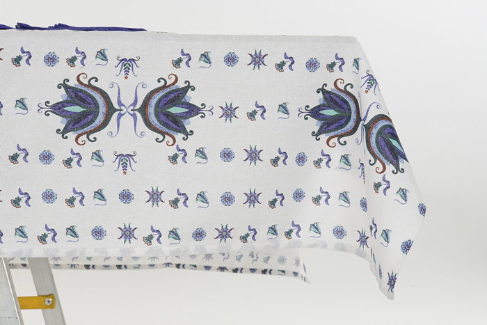 DKD Home Decor Mantel Tradicional Azul Blanco Set de 5 Unidades 150 x 150 cm