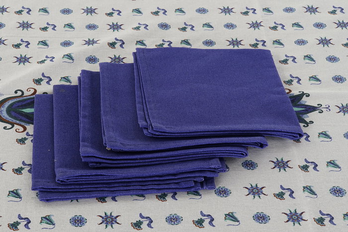 DKD Home Decor Mantel Tradicional Azul Blanco Set de 5 Unidades 150 x 150 cm