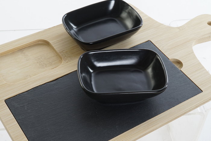 DKD Home Decor Tabla Aperitivo Cottage de Bambú, Pizarra y Gres, Negro/Natural, Set de 4 DKD Home Decor Tabla Aperitivo Cottage de Bambú, Pizarra y Gres, Negro/Natural, Set de 4