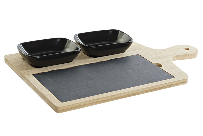 DKD Home Decor Tabla Aperitivo Cottage de Bambú, Pizarra y Gres, Negro/Natural, Set de 4 DKD Home Decor Tabla Aperitivo Cottage de Bambú, Pizarra y Gres, Negro/Natural, Set de 4