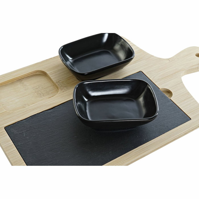 DKD Home Decor Tabla Aperitivo Cottage de Bambú, Pizarra y Gres, Negro/Natural, Set de 4 DKD Home Decor Tabla Aperitivo Cottage de Bambú, Pizarra y Gres, Negro/Natural, Set de 4