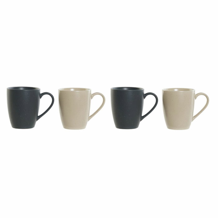 DKD Home Decor Set de 4 Tazas de Gres y Rubberwood Beige DKD Home Decor Set de 4 Tazas de Gres y Rubberwood Beige