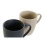 DKD Home Decor Set de 4 Tazas de Gres y Rubberwood Beige