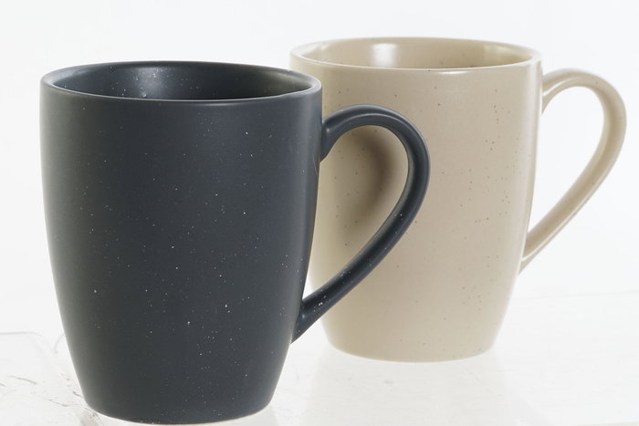 DKD Home Decor Set de 4 Tazas Lianfeng 21 Scandi Beige Gris Oscuro Gres Rubberwood 19 x 13 x 31 cm