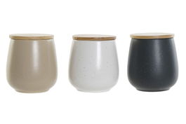 DKD Home Decor Bote Lianfeng 21 Scandi Beige Gris Oscuro Gres Gres 10x10x13 cm (3 Unidades)