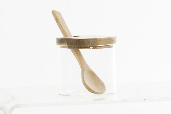 DKD Home Decor Azucarero de Vidrio Borosilicato con Tapa de Bambú, Capacidad 150 ml, Set de 3 Piezas, Natural y Transparente, Apto Lavavajillas DKD Home Decor Azucarero de Vidrio Borosilicato con Tapa de Bambú, Capacidad 150 ml, Set de 3 Piezas, Natural y Transparente, Apto Lavavajillas