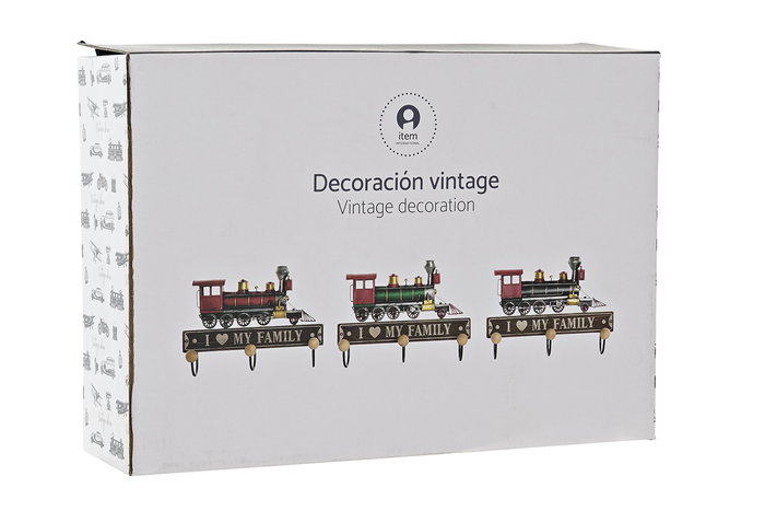 DKD Home Decor Perchero Pared Vintage Rojo Negro Metal y MDF 29 x 8 x 20 cm (3 Unidades)