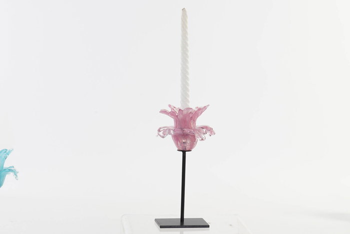 DKD Home Decor Portavelas Rosa Azul Cristal Metal 12 x 12 x 24 cm (2 Unidades)