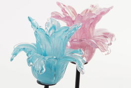 DKD Home Decor Portavelas Rosa Azul Cristal Metal 12 x 12 x 24 cm (2 Unidades)