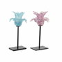 DKD Home Decor Portavela Cristal Metal Flor Surtido Rosa y Azul (2 unidades)