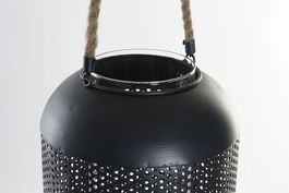 DKD Home Decor Portavelas Loft Negro Marron Metal Cuerda Cristal 22 x 63 x 22 cm