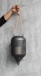 DKD Home Decor Portavelas Metal Cuerda 22x22x43 Negro y Marrón