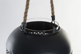 DKD Home Decor Portavela Loft Negro Marron Metal Cuerda Cristal 22 x 43 x 22 cm