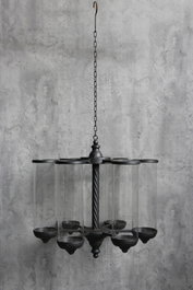 DKD Home Decor Portavelas de Metal y Cristal con Techo Negro
