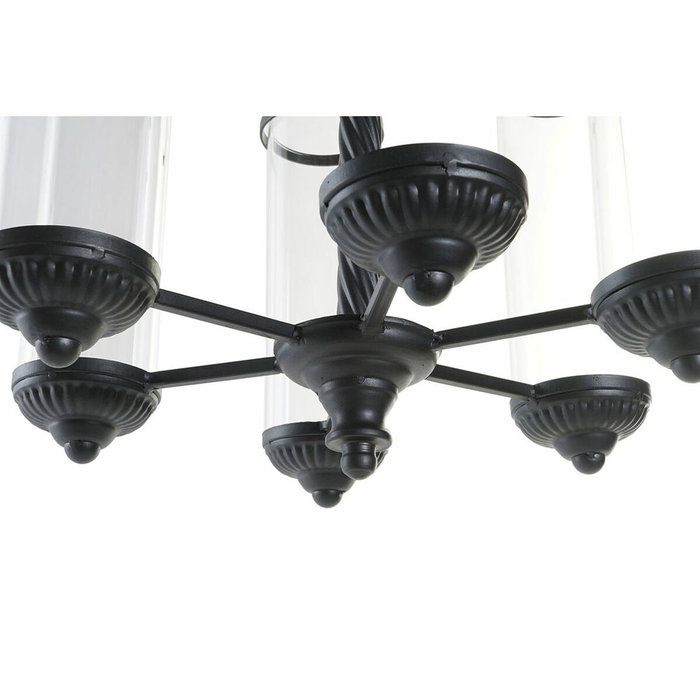 DKD Home Decor Portavelas de Metal y Cristal con Techo Negro