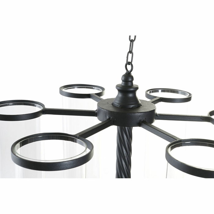 DKD Home Decor Portavelas de Metal y Cristal con Techo Negro