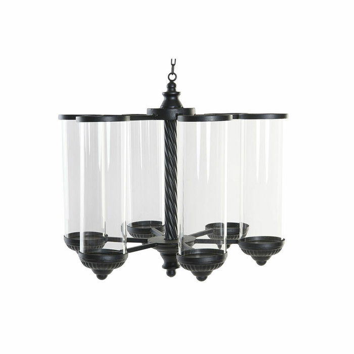 DKD Home Decor Portavelas de Metal y Cristal con Techo Negro