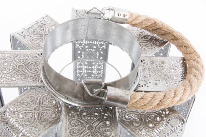 DKD Home Decor Portavelas Metal y Cuerda Plateado 21x21x23 cm
