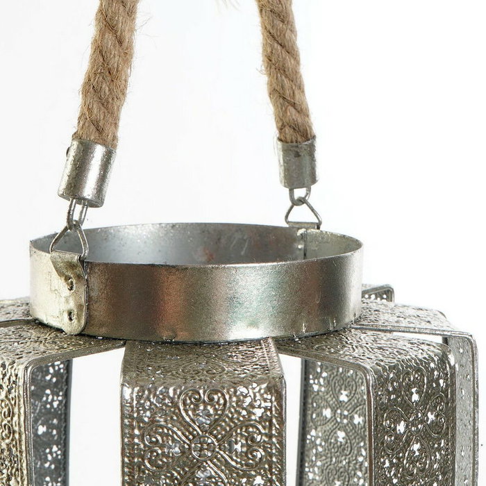 DKD Home Decor Portavelas Metal y Cuerda Plateado 21x21x23 cm