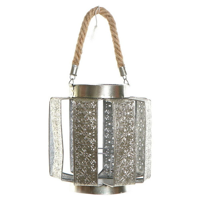 DKD Home Decor Portavelas Metal y Cuerda Plateado 21x21x23 cm