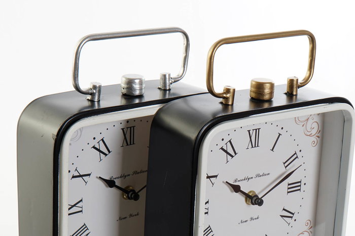 DKD Home Decor Reloj Sobremesa Chic 7 x 27 x 19 cm Hierro Cristal Negro Azul Blanco 2 Unidades