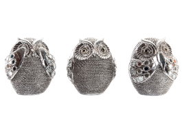 DKD Home Decor Set de 3 Figuras de Búho Cromado Plateado en Resina