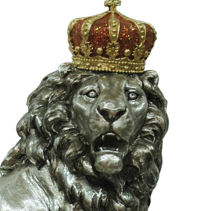 DKD Home Decor Figura de León con Corona en Resina Plateada Envejecida