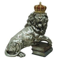 DKD Home Decor Figura de León con Corona en Resina Plateada Envejecida