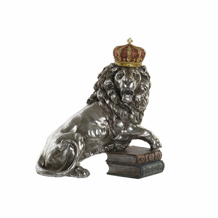 DKD Home Decor Figura de León con Corona en Resina Plateada Envejecida