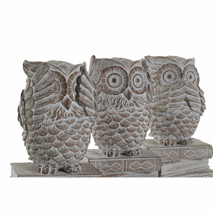 DKD Home Decor Set de 3 Figuras de Búho Decapé Blanco en Resina