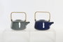 DKD Home Decor Tetera de Porcelana y Bambú 1L Gris