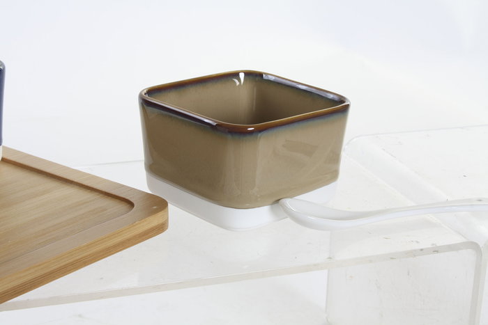 DKD Home Decor Aperitivo Moderno Set de 5 Piezas Bambú Porcelana Marrón Beige 27 x 20 x 1.3 cm