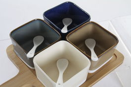 DKD Home Decor Aperitivo Moderno Set de 5 Piezas Bambú Porcelana Marrón Beige 27 x 20 x 1.3 cm