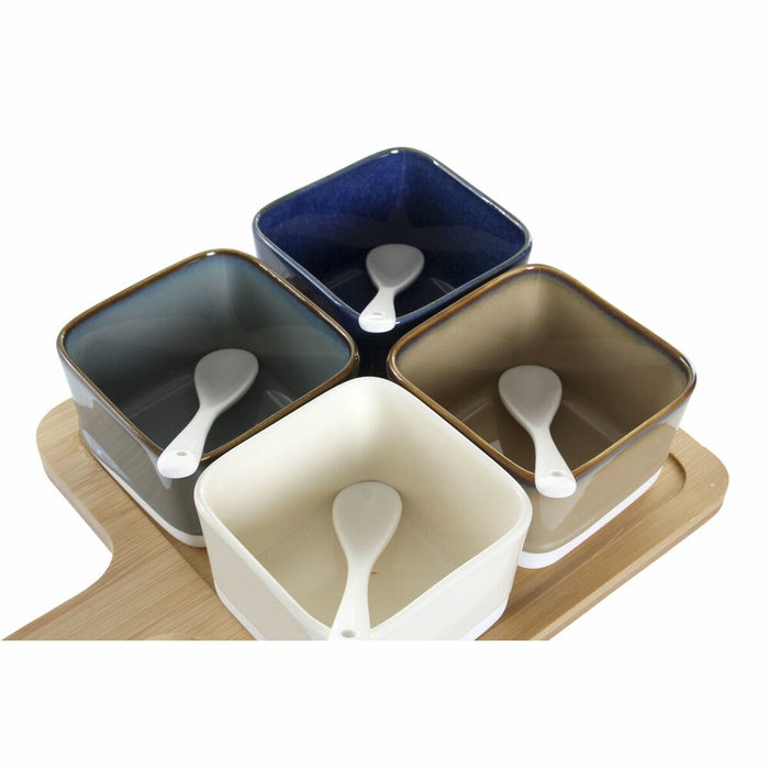 DKD Home Decor Set de 5 Aperitivos de Bambú y Porcelana Marrón DKD Home Decor Set de 5 Aperitivos de Bambú y Porcelana Marrón