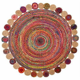 DKD Home Decor Alfombra POKARA de Algodón y Yute Multicolor 200x200x1 cm