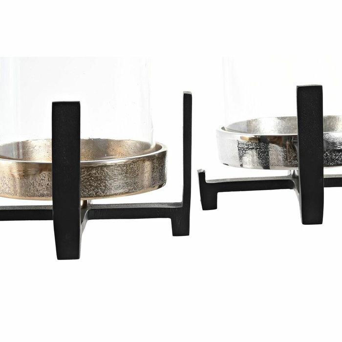 DKD Home Decor Portavelas de Aluminio y Cristal 15x15x28 cm Surtido de 2 Unidades