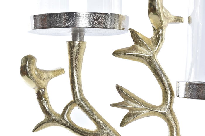 DKD Home Decor Portavelas Dorado Aluminio y Cristal 15 x 48 x 29 cm