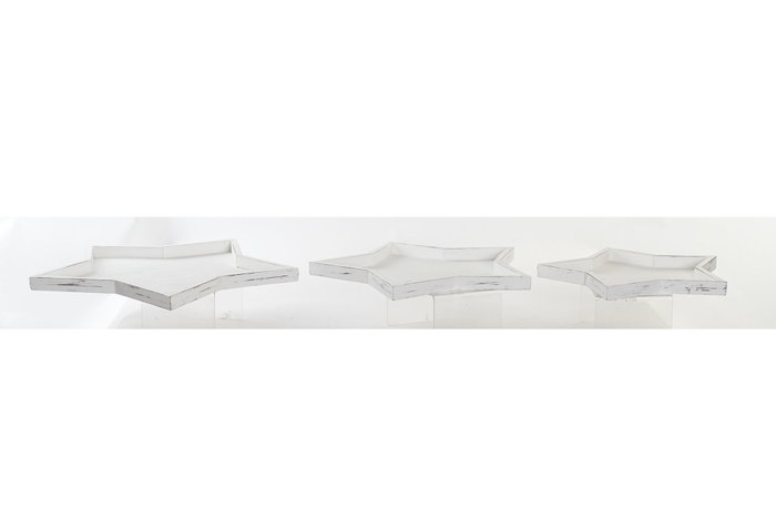 DKD Home Decor Set de 3 Centros de Mesa de Madera Decapé Blanco