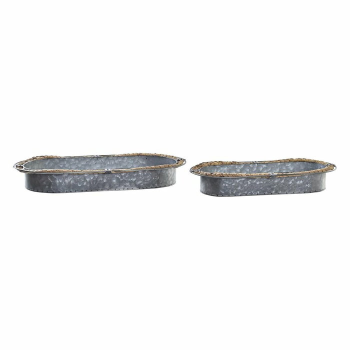 DKD Home Decor Set de 2 Centros de Mesa de Hierro y Fibra Gris y Marrón