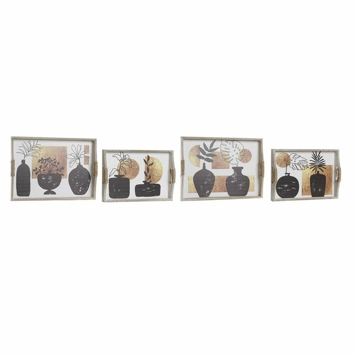 DKD Home Decor Set de 2 Bandejas MDF y 2 Jarrones Surtidos
