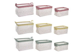 DKD Home Decor Cesta Shabby Vichy Sweet Amarillo Verde 21 x 20 x 35 cm Set 3 Piezas