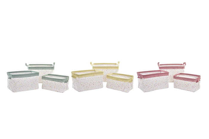 DKD Home Decor Cesta Shabby Vichy Sweet Amarillo Verde 21 x 20 x 35 cm Set 3 Piezas