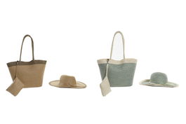 DKD Home Decor Bolso Mediterraneo Beige Verde Menta Set de 3 Piezas 10 x 28 x 43 cm