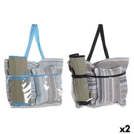 DKD Home Decor Bolso Mediterraneo Gris Verde Menta Set de 3 Piezas (2 Unidades) Lienzo y PVC 23 x 62 x 44 cm